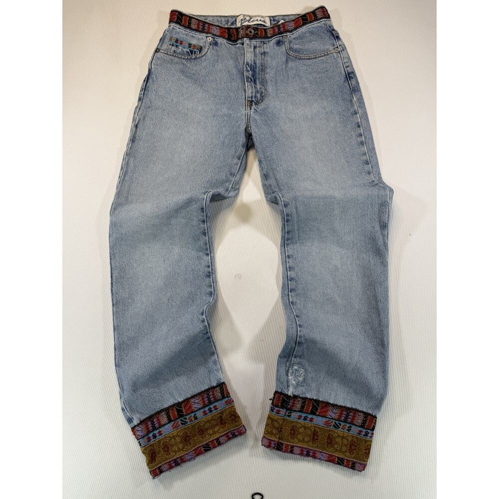 Vintage 90s Boho Southwestern Trim Jeans Womens 7/8 USA Tapestry Denim
